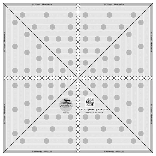 Creative Grids 12-1/2in Square It Up or Fussy Cut Square Quilting Ruler – CGRSQ12 – Made in USA, Non-Slip Grip Acrylic Quilting, Sewing, Crafting, Patchwork Ruler & Template