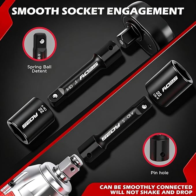66-Piece 1/2" Drive Impact Socket Set, SAE 3/8" to 1-1/4" and Metric 10-24mm, Deep & Standard 6-Point Cr-V Sockets with Ratchet, Extension Bars, Adapters, Universal Joint, Drill Adapter, Storage Case