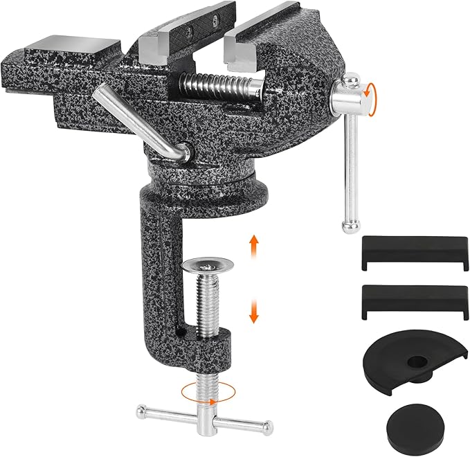 GOXAWEE Universal Bench Vise, 3.15 Inch Table Clamp, 360-Degree Swivel Base, Small Home Vice, Clamp-on Tool for Woodworking, Cutting Conduit, Small DIY Projects, Craft Creation, Sculpting and Modeling