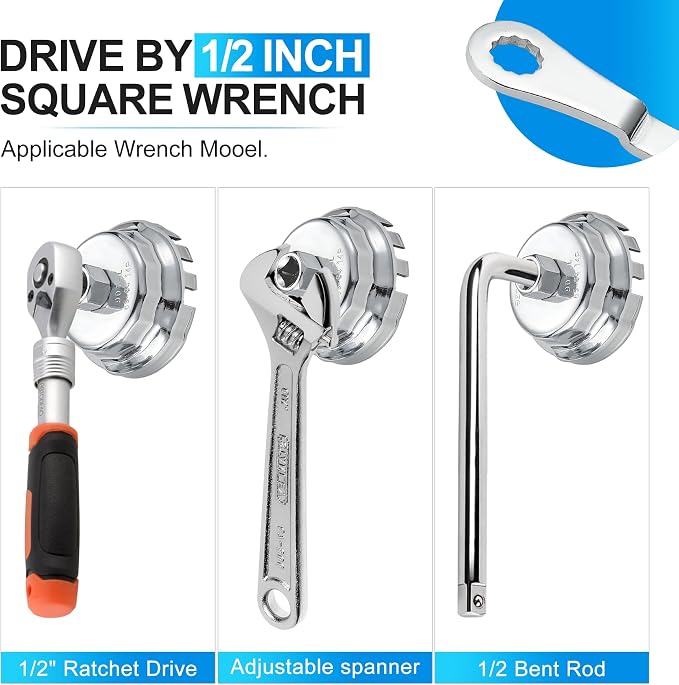 35PCS Oil Filter Wrench Set, 1/2" Drive Cup Type, Stainless Steel | 35PCS oil filter wrench set, stainless steel, 1/2" drive, cup type, with drain plug sockets, fits most cars & SUVs.