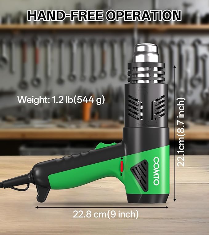 Heat Gun 1800W Fast Heating 122℉-1202℉ Heavy Duty Hot Air Gun Variable Temperature Control Overheat Protection 2 Speed Air Flow with 4 Nozzles for Crafts, Shrinking Tubing, Vinyl Wrap (SG-1004)