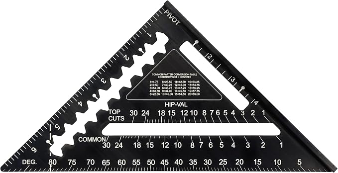 Johnson Level & Tool 1904-0700 Johnny Square Professional Easy-Read Aluminum Rafter Square, 7", Black, 1 Square