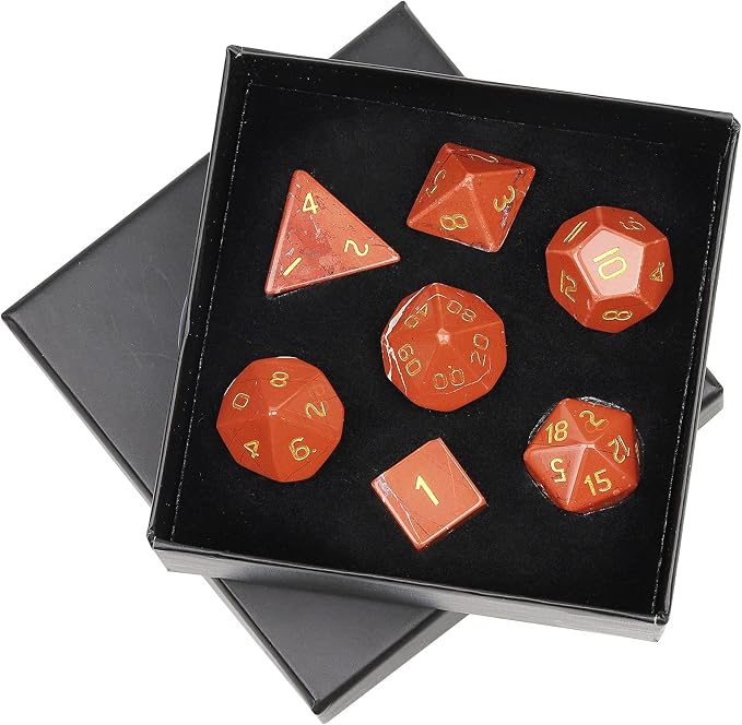 mookaitedecor 7 PCS Red Jasper Crystal Polyhedral DND Dice Set, Polished Tumbled Stones Dices for RPG MTG Table Games Home Decoration