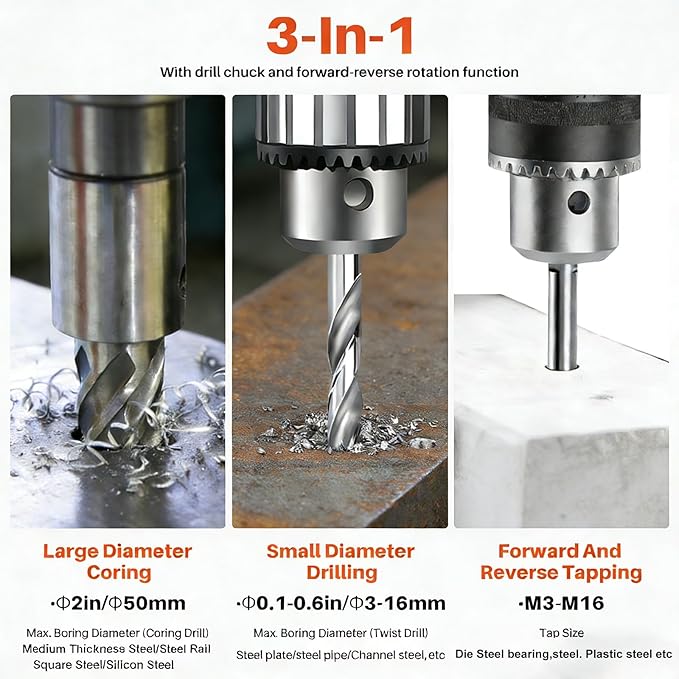 Mag Drill Press with 6 Pcs Coring Bits, 1400W 2" Boring Diameter, 2922lbf/13000N Power Portable Magnetic Drill, 810 PRM, Electric Drilling Machine for Metal Surface, Home Improvement Industry