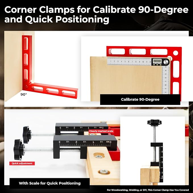 Upgraded Corner Clamp for Woodworking,90 Degree Corner Clamp Kit–4 Pack 5.5"x 5.5"Aluminum Alloy Right Angle Woodworking Tools,Corner Clamps Positioning Squares for Picture Frame,Box,Cabinets,Drawers