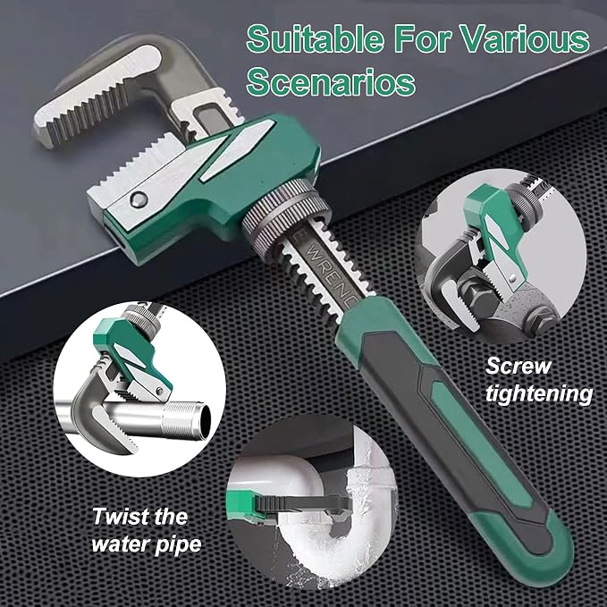 Upgraded 11 inch Heavy Duty Adjustable Pipe Wrench with [Silicone Non-slip Grip] Adjustable Wrench Fits a Variety of Fastener Sizes for Construction Machine Automobiles Home Repairs 11'' Green