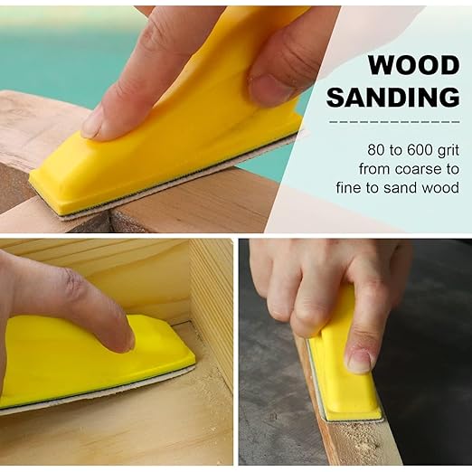 POLIWELL Micro Sander Tool, Detail Finger Sander for Crafts, 80 PCS Wet Dry Sandpaper 80 120 150 180 240 320 400 600 Grit + 3.5” x 1” Mini Handle Sanding Block for DIY, Wood, Metal and Narrow Spaces