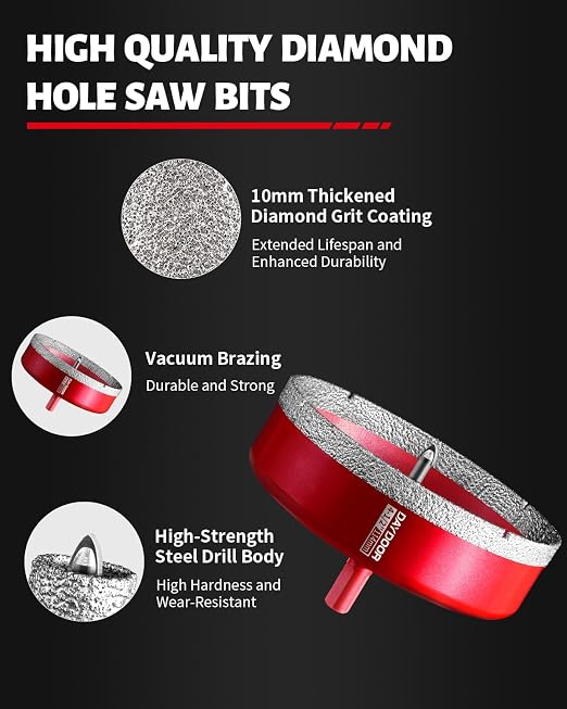 DAYDOOR 4-1/2" Diamond Hole Saw Bit with Pilot Drill Bit -1pc 114mm Diamond Tile Hole Saw with Guiding Bit for Porcelain Tile Ceramic Pottery Granite Stone Glass Bottles(3/8" Triangle Shank)