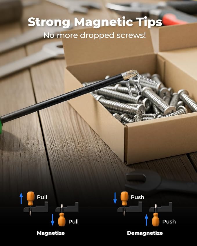 toolant 8PCS Magnetic Screwdriver Sets, Phillips and Flat Head Screwdriver, Anti Camout With Diamond Tips And Magnetizer For Woodworking, Home Repairs and Other Screw Driving Applications