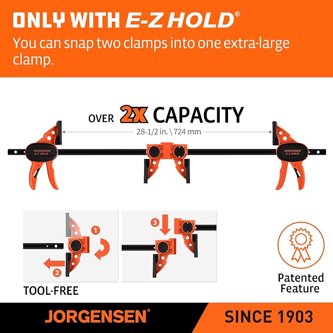 JORGENSEN E-Z Hold 2-Pack 12" 200LBS Light Duty Woodworking Bar Clamps