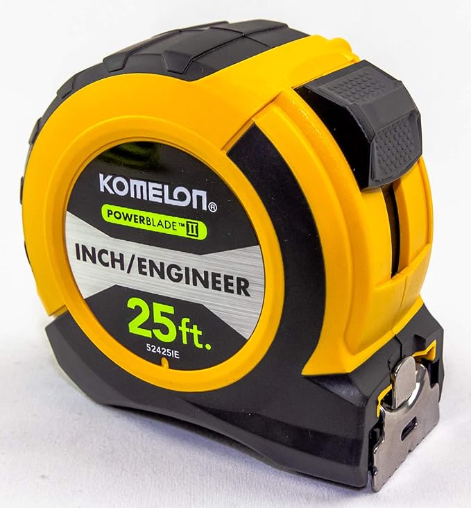 Komelon 52425IE; 25' x 1.06" Powerblade II" Engineer Tape Measure; Yellow/Black