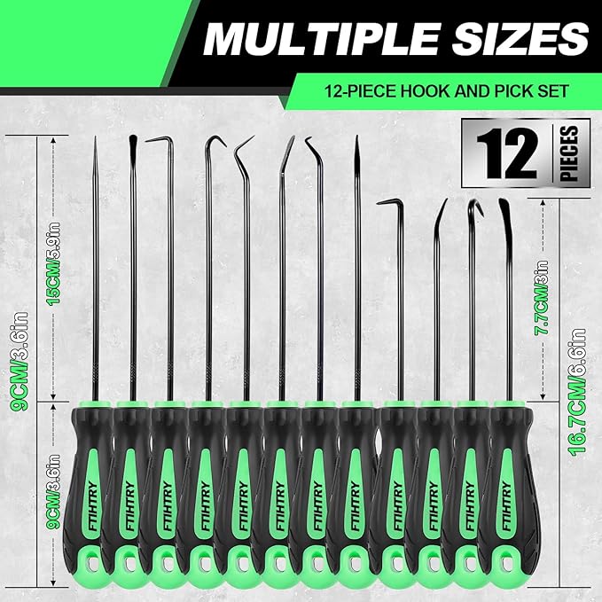 FTIHTRY 12-Piece Pick and Hook Tools Set, Pick Tool Set Car Auto Oil Seal/O-Ring Seal Gasket Pick Hooks Puller Remove, Long and Mini Pick Tool Set