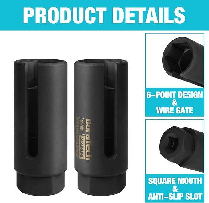DURATECH O2 Oxygen Sensor Socket 3/8" Drive x 7/8"(22mm), Oxygen Sensor Remover Tool Chrome-Vanadium Steel with Side Wire Gate, O2 Removal and Installation