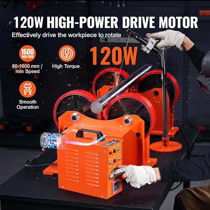 VEVOR 110V Linkage Roller for Welding, Supports 1000KG/2205LBS, Speed 80-1600 mm/min, Adjustable Diameter 25-1400mm, Includes Rotary Positioner & Torch Stand for Enhanced Welding Efficiency