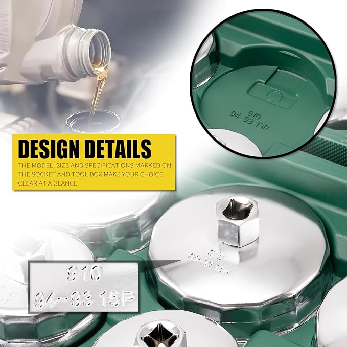 31PCS Oil Filter Wrench Set, Stainless Steel Oil Filter Cap Socket, 1/2" Drive 27mm 32mm 36mm 64mm-101mm Oil Filter Removal Tool, Compatible with VW, Ford, Honda, Toyota, Nissan, Audi, BMW, etc