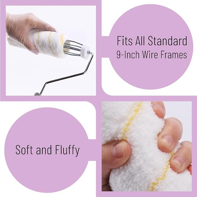 Bates- Paint Roller Covers, 9" x 3/8", 6 Pack, Yellow Stripes, Covers for Paint Rollers 9 Inch