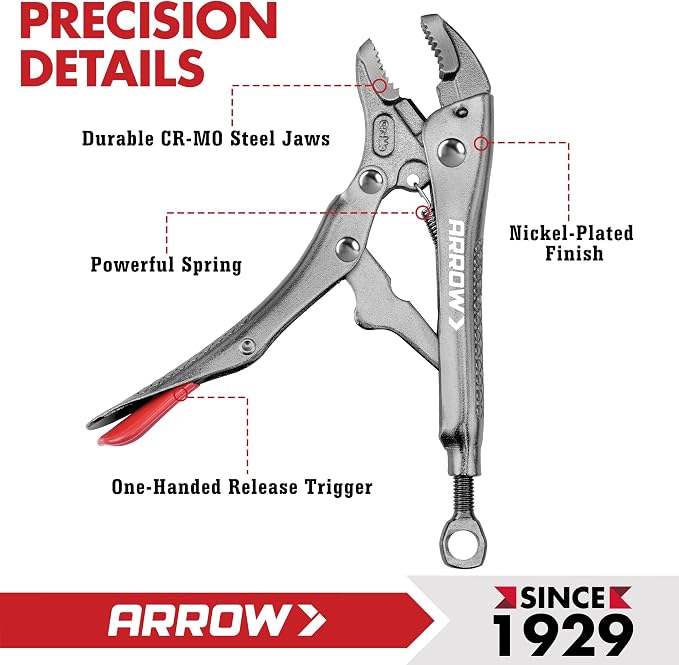 ARROW 7" Curved Jaw Locking Pliers with Screw Extractor