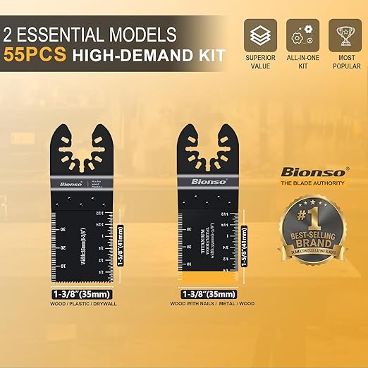Bionso 55PCS Oscillating Saw Blades, Professional Universal Titanium Multitool Blades for Wood Plastics Metal, Quick Release Multi Tool Kits Fit Dewalt Ryobi Milwaukee Rockwell Fein Makita