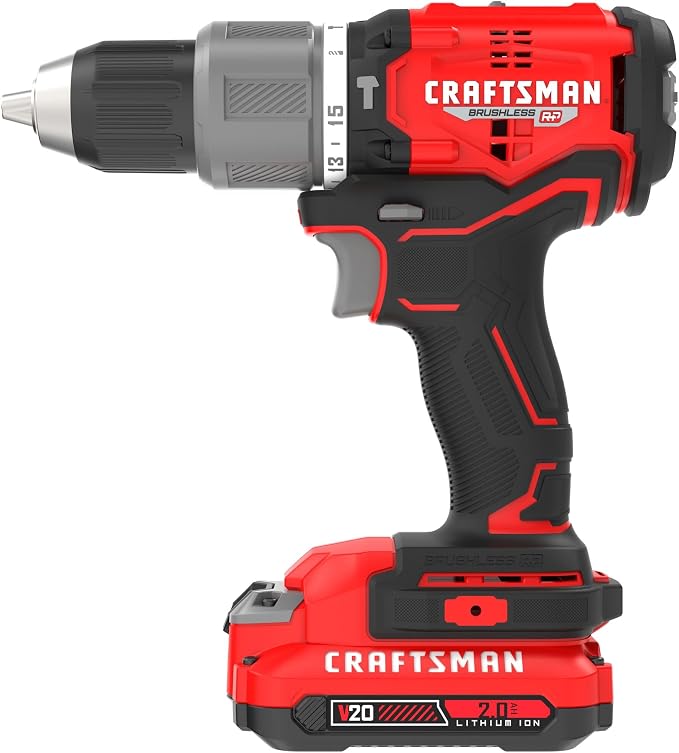 CRAFTSMAN V20 Cordless Hammer Drill Kit, 1/2 inch, 2 Batteries and Charger Included (CMCD732D2), Black
