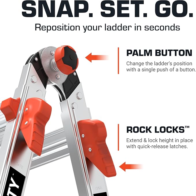 Little Giant Ladders Velocity 26-Ft Folding Multi-Position Ladder, Aluminum, 300 lb Load Capacity, Type 1A Extra Heavy Duty, 26-Ft Reach, with Ratchet Levelers and Wheels (15426-801)