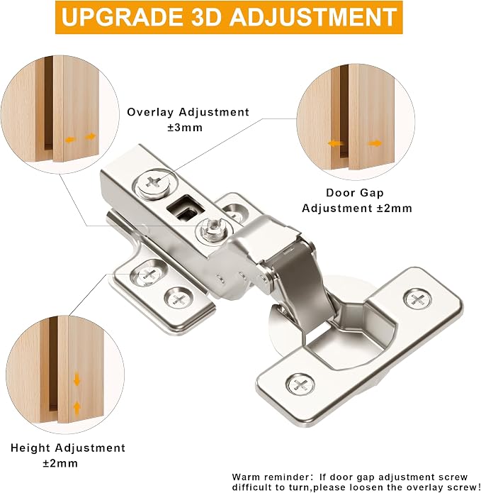 4pcs Professional Grade Inset Soft Close Cabinet Hinges, Frameless Concealed European Style with Four-Hole Clip-On Mounting Plate and Screws, Nickel Plated Finish