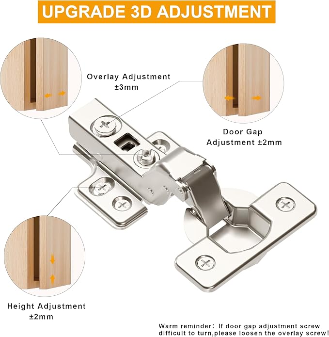2pcs Professional Grade Inset Soft Close Cabinet Hinges, Frameless Concealed European Style with Four-Hole Clip-On Mounting Plate and Screws, Nickel Plated Finish