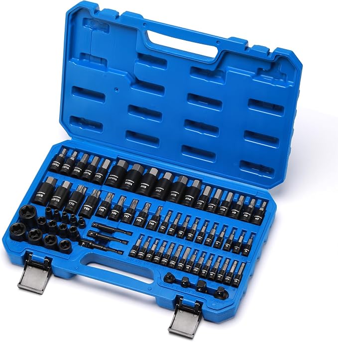 CASOMAN 71-Piece Master Hex & Torx Bit Socket Set, 1/4" & 3/8" & 1/2" Drive, Metric/SAE Hex Bit Sockets, Star Bit Sockets (T6 - T70), E-Torx Sockets (E4 - E24), with Storage Case