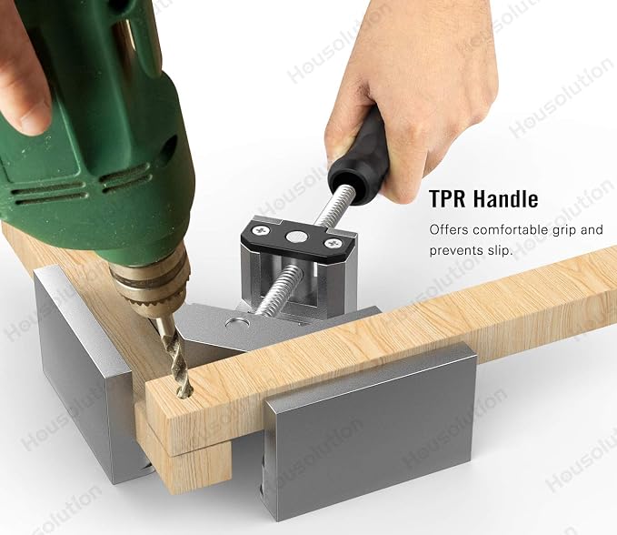 Housolution Right Angle Clamp, [2 PACK] Single Handle 90° Aluminum Alloy Corner Clamp, Clamps for Woodworking Adjustable Swing Jaw, Woodworking Tools Photo Frame Vise Holder, Gifts for Men Dad