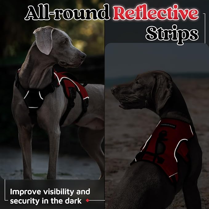 rabbitgoo Escape Proof Dog Harness for Medium, No Pull with Lift Handle | No Escape, Full Soft Padded, Reflective Adjustable Vest, Leash Clip for Walking Hiking Training, Red, Medium