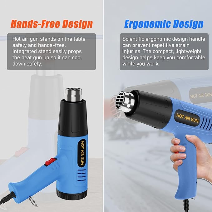 Heat Gun Kit 572 & 1112℉ Dual-Lvel & Rear Rotation Temperature Control 4 Nozzles Heat Gun' Overload Protection For Crafting, Shrink Tubing, Vinyl Wrap, Shrink Wrap,5Ft Power Cord