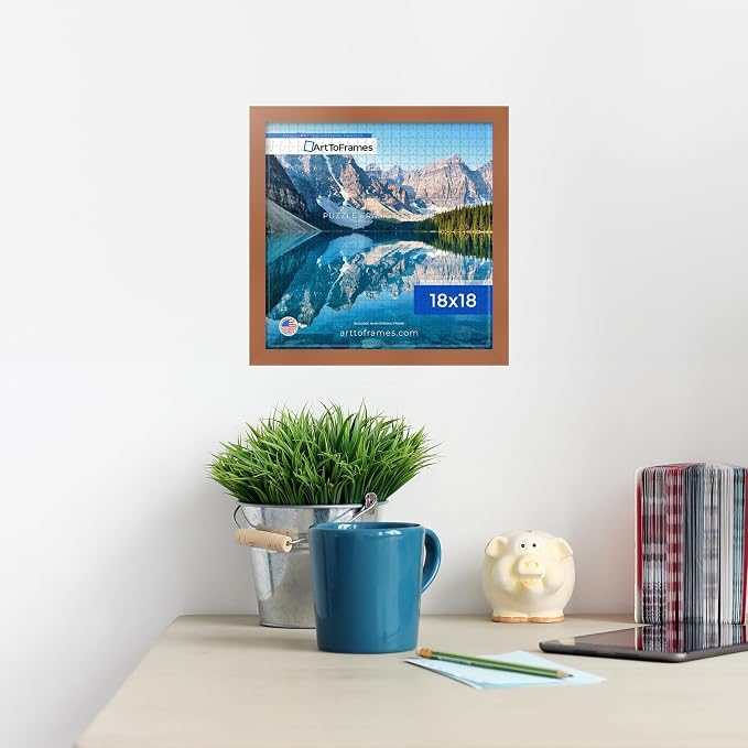 ArtToFrames Puzzle Frame for Buffalo Games 300 Piece Jigsaw Puzzles, 18x18 Inch (46x46 cm), Burnt Umber Engineered Wood with Economy Acrylic, Ready to Hang Puzzle Display