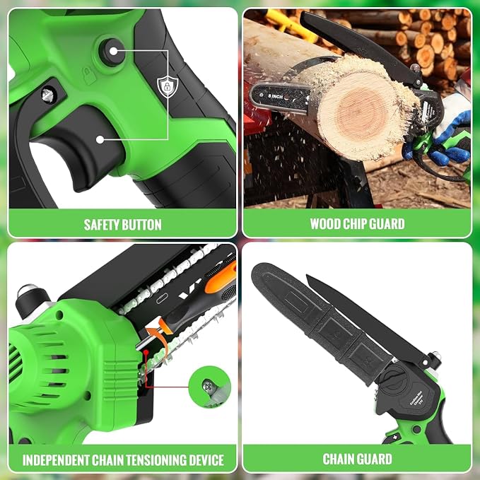 2 in 1 8IN Brushless Cordless Pole Saw & Mini Chainsaw with Extension Pole | Battery Powered Tree Trimmer with Auto Oiler, 2×4000mAh Batteries for Tree Trimming, Branch Cutting & Yard Maintenance