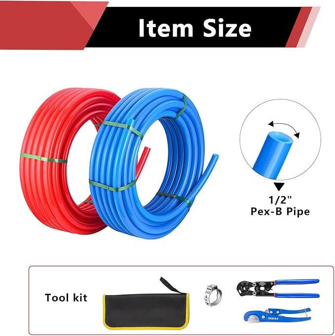 (Pipe&Combo Kit) EFIELD Pex-B Pipe Blue & Red 1/2" 2 x100ft with 2 IN 1 Pex Crimping,Removal and Cutter Tool Kit