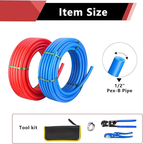 (Pipe&Combo Kit) EFIELD Pex-B Pipe Blue & Red 1/2" 2 x100ft with 2 IN 1 Pex Crimping,Removal and Cutter Tool Kit