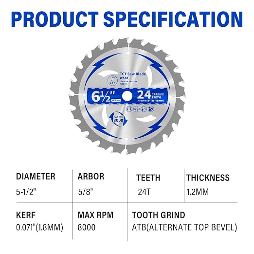 3 Pack 6-1/2 Inch 24T Circular Saw Blade 5/8" Arbor | ATB Framing Saw Blades for Cutting Softwood Hardwood Laminate Plywood Chipboard Panels FRP MDF