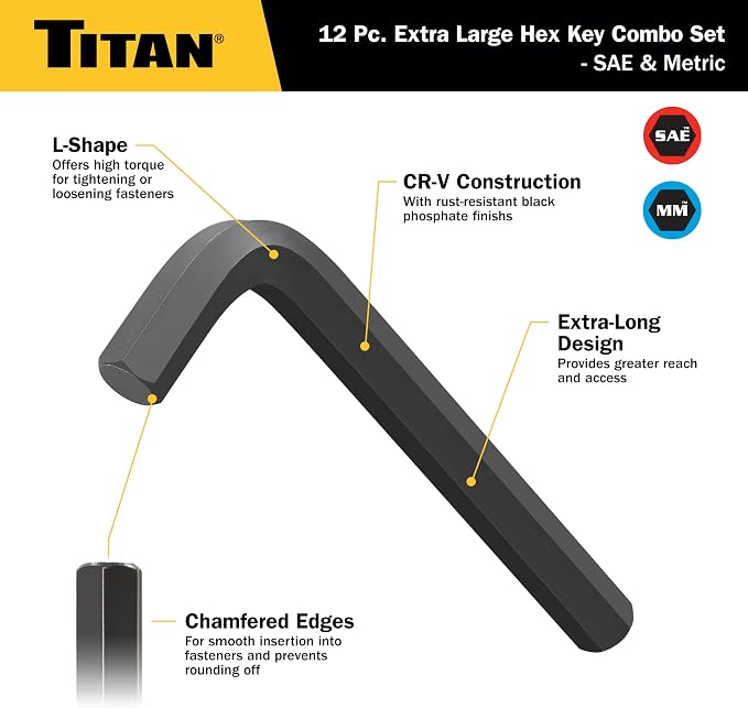 Titan 12775 12-Piece SAE and Metric Jumbo Hex Key Set