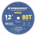 SawWorks 12" 80T ATB Carbide Circular Saw Blade, 1" Arbor, Sliding Miter Saw Trim Veneer Panel Wood Cutting Blade
