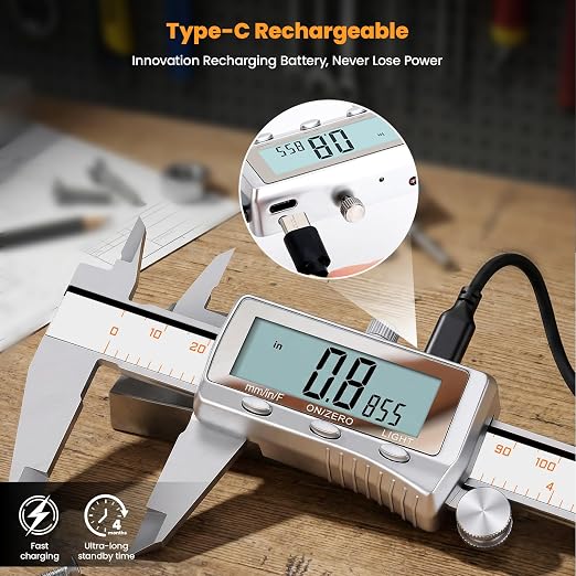 HARDELL Digital Caliper 12 Inch, Rechargeable All Metal Electronic Micrometer with Backlit LCD, Inch/mm/Fraction Conversion, Auto-Off – Measuring Tool for DIY, 3D Printing, Workshop & Household