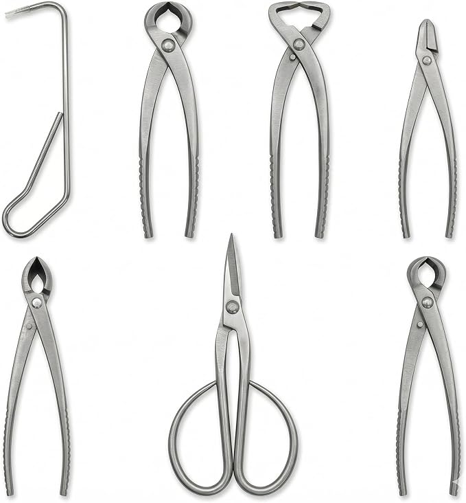 Xaila 7-Piece Bonsai Tool Set with Bag – Professional Knob,Concave,Wire Cutter,Trunk Splitter,Jin Pliers and Bonsai Scissors | Heavy Duty Stainless Steel Gardening Kit for Pruning
