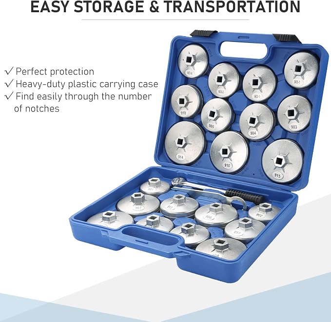 ATPEAM 23pcs Aluminum Alloy Cup Type Oil Filter Cap Wrench Socket Removal Tool Set 1/2" dr.