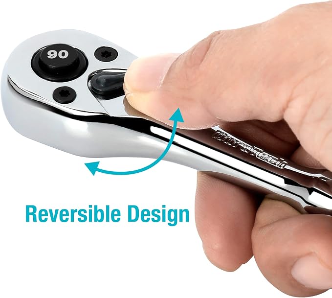 DURATECH 1/4-Inch Drive Ratchet, 90-Tooth Quick-release Ratchet Wrench, Reversible, Cr-V Made, Full Polished, Stocking Stuffers for Men Women Gifts for Men Gifts for Women (Pack of 2)