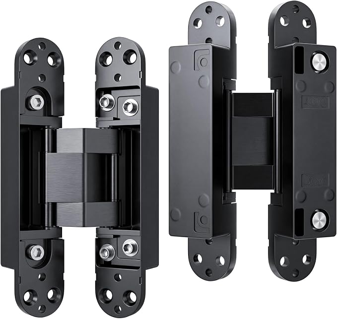 6.5" Hidden Door Hinges, Invisible Concealed Hinges, 180° Swing Adjustable Butt Hinge, Silent Operation, Ideal for Secret Rooms, Bookcase Doors & More (Black, 2 Pack)