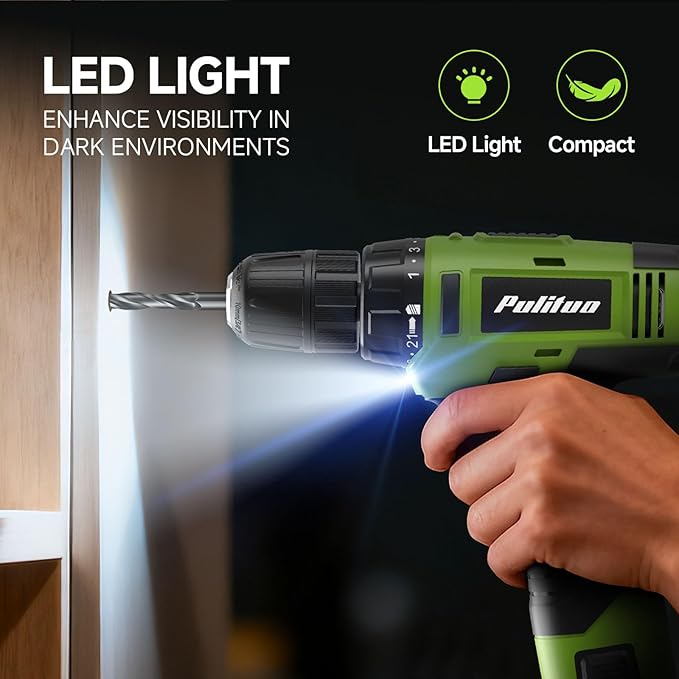 PULITUO Drill Set, 149-Piece Home Tool Set with 12V Green Cordless Drill, ToolBox, Hand Tool Kits for Women Men, DIY Enthusiasts for Home Improvement.