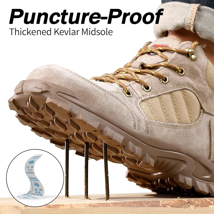 GUSAYEX Steel Toe Boots for Men Puncture Resistant Safety Work Boots with Kevlar Midsole Industrial Lightweight Men's Work & Utility Protective Shoes for Construction Warehouse Factory
