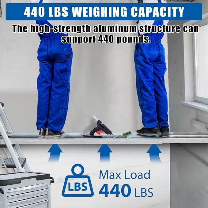 Aluminum Telescoping Work Plank for Ladders, Adjustable Aluminum Plank,6-9ft,440lbs Capacity,12.5" Wide,Anti-Slip Platform Ideal for Home Renovation and Construction