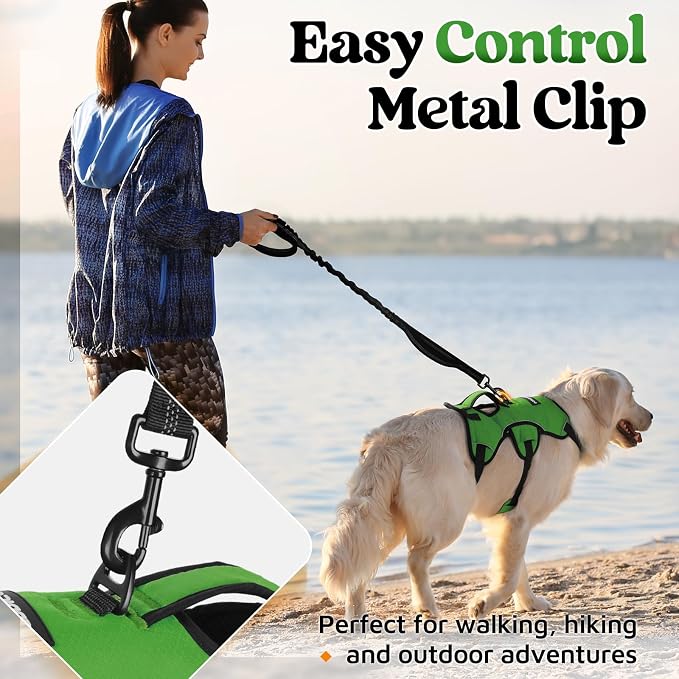 rabbitgoo Escape Proof Dog Harness for Medium, No Pull with Lift Handle | No Escape, Full Soft Padded, Reflective Adjustable Vest, Leash Clip for Walking Hiking Training, Green, Medium