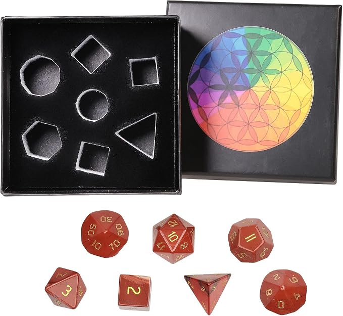 mookaitedecor 7 PCS Red Jasper Crystal Polyhedral DND Dice Set, Polished Tumbled Stones Dices for RPG MTG Table Games Home Decoration
