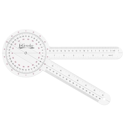 12 Inch Goniometer for Orthopaedic Use, 360 Degree Large Size Plastic Goniometer，Physical Therapy Angle Protractor Ruler for Knee Joints, Elbow, Shoulder or Hip