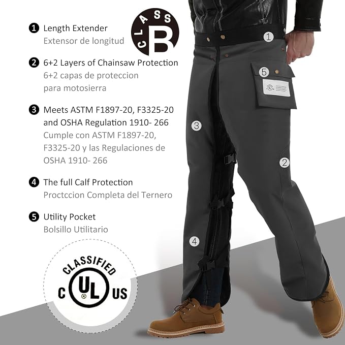 Chainsaw Chaps Apron 8-Layer Wrap for Men/Women Loggers Forest Workers Protective Chain Saw Pants Adjustable