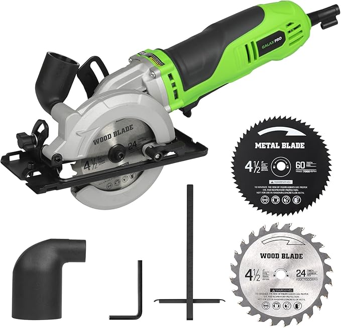 GALAX PRO 710W Mini Circular Saw 3 Pcs Saw Blades (115mm), 5200RPM Electric Circular Saw,1-2/3''(90°)/1''(45°) Cutting Depth, Portable and Compact for Wood/Metal/Plastic